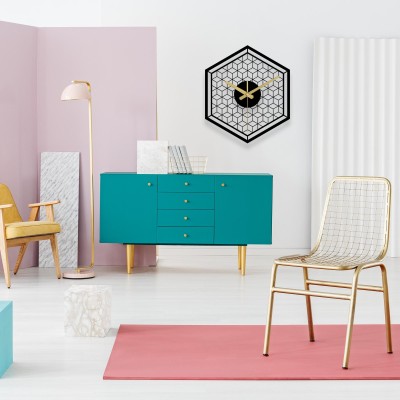 Modern hexagonal metal wall clock
